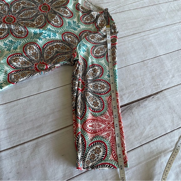 Maggy L Paisley Print Dress Womens 14 Floral Boho Liquid Knit 3/4 Sleeves Office - Picture 10 of 11